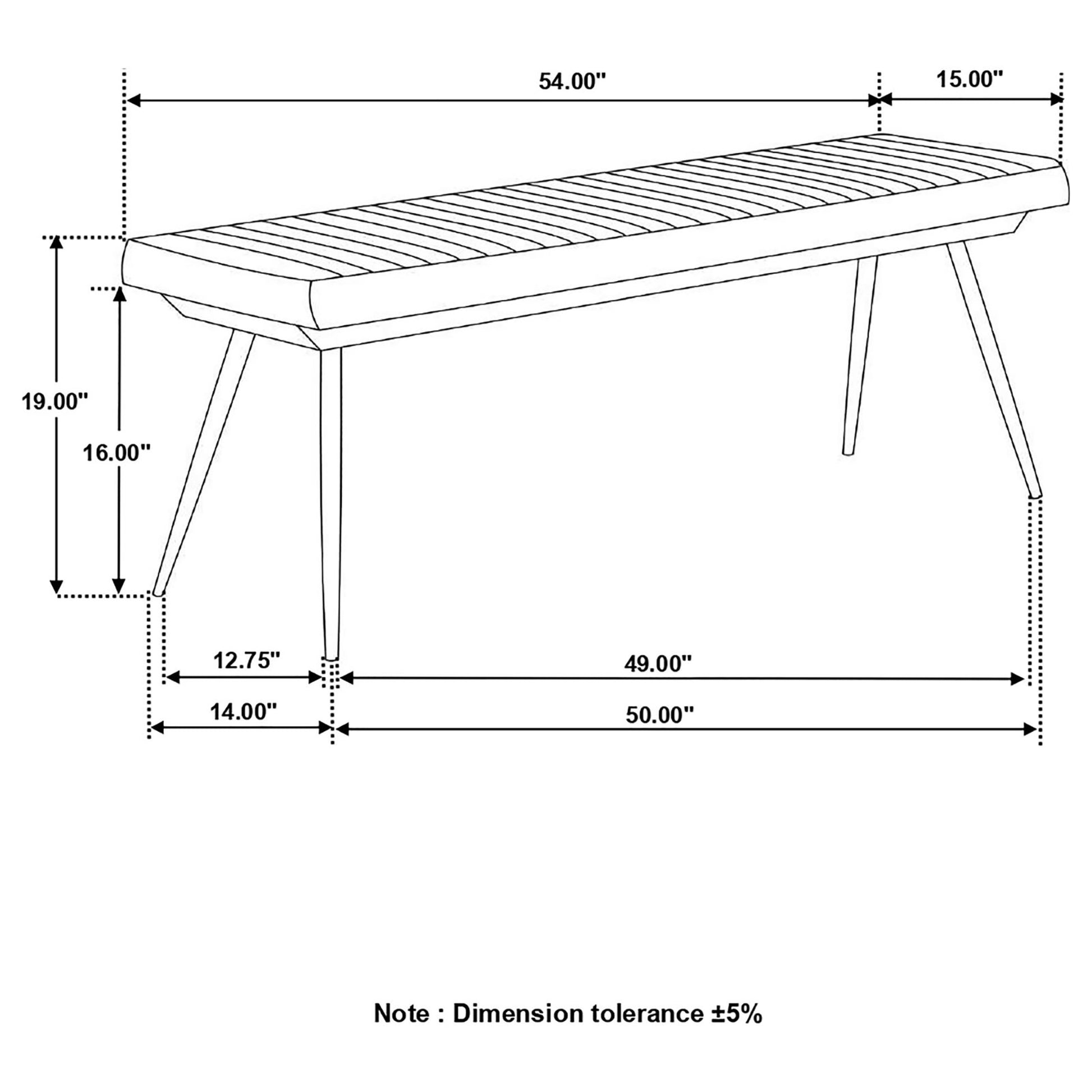 Drawing of a bench with dimensions  L x  W x  H