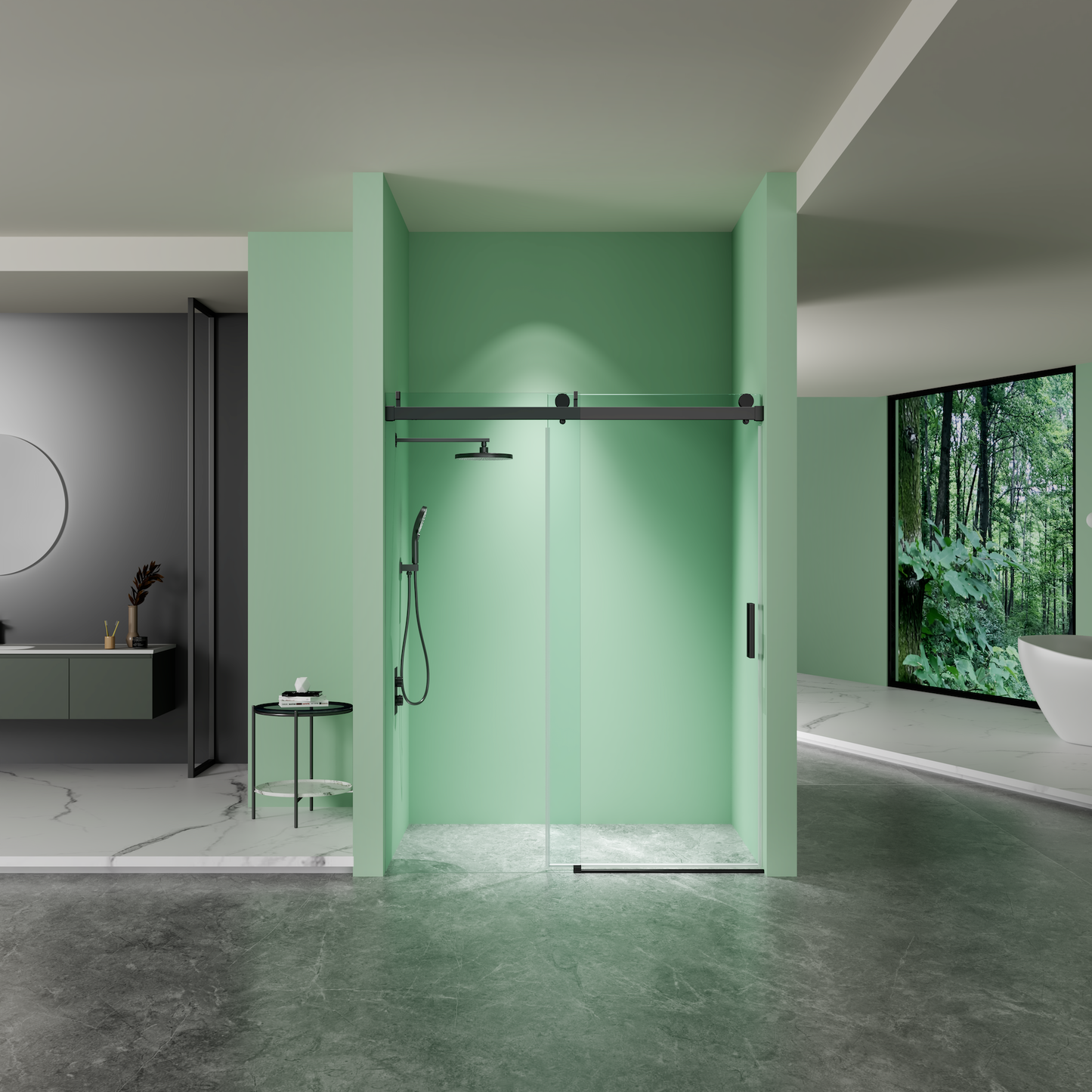 TREATLIFE HOME Frameless Soft-Closing Single Sliding Shower Door, 3/8" Tempered Glass, Matte Black Finish, Adjustable Size 56"-60" W x 76" H