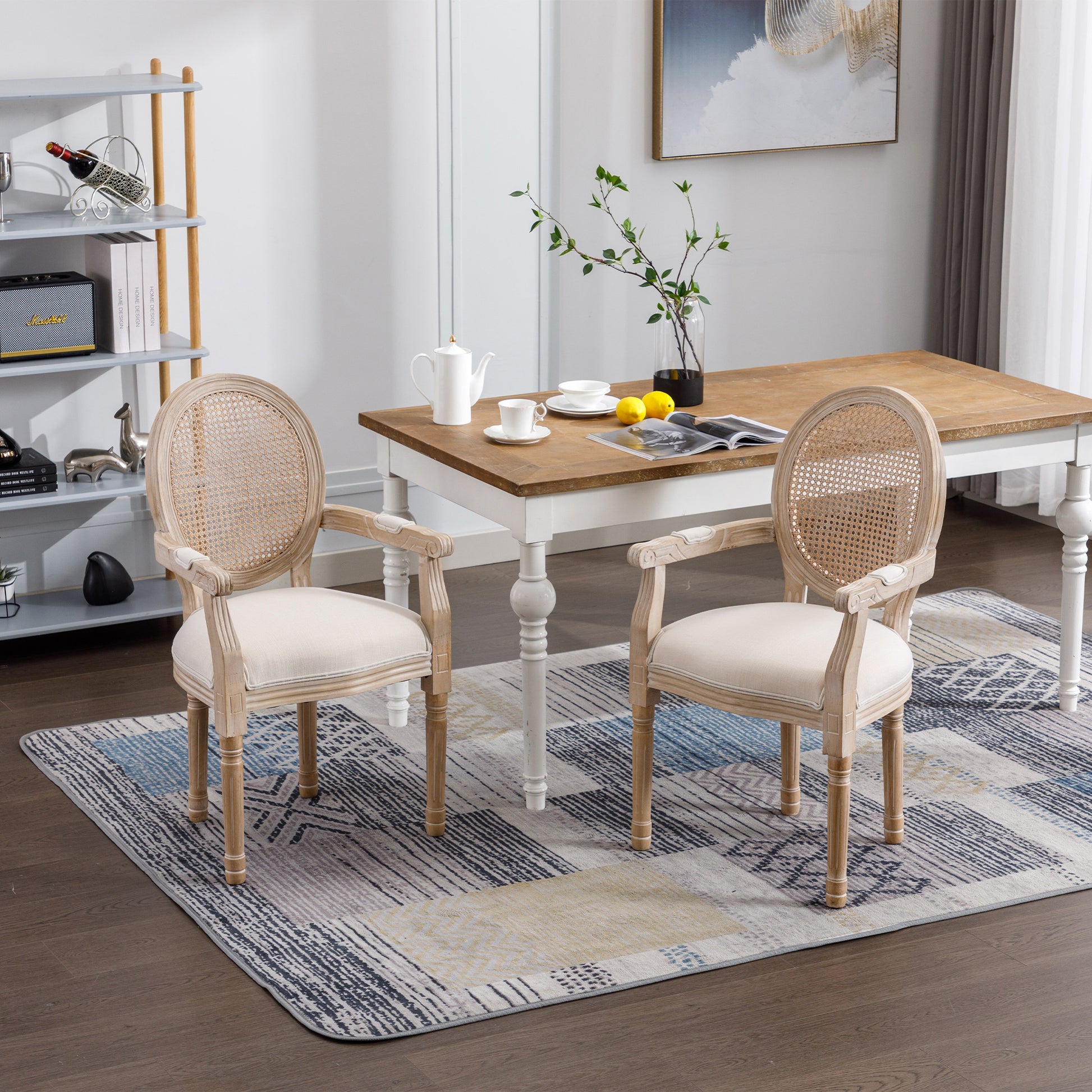 Classic cane back armchair with upholstered seat natural wood finish perfect for dining