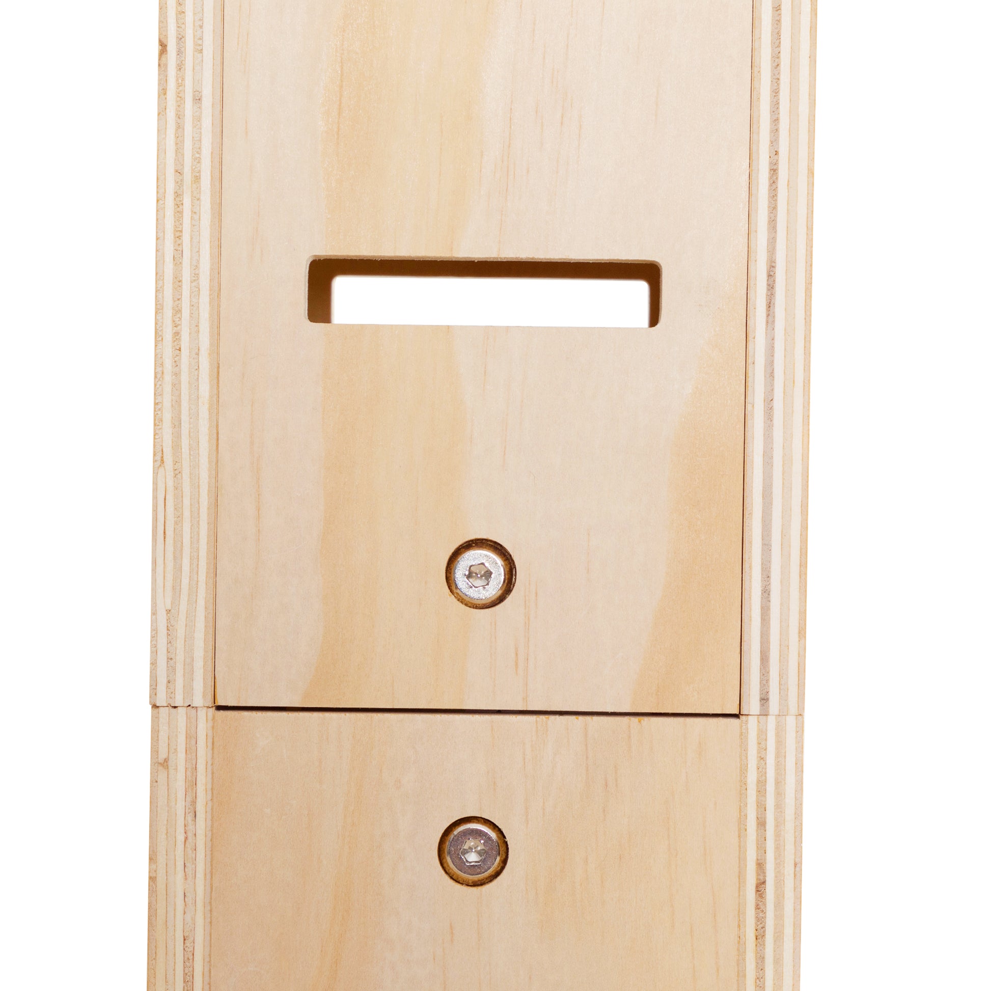 Natural birch plywood mailbox with a mail slot and two locking mechanisms