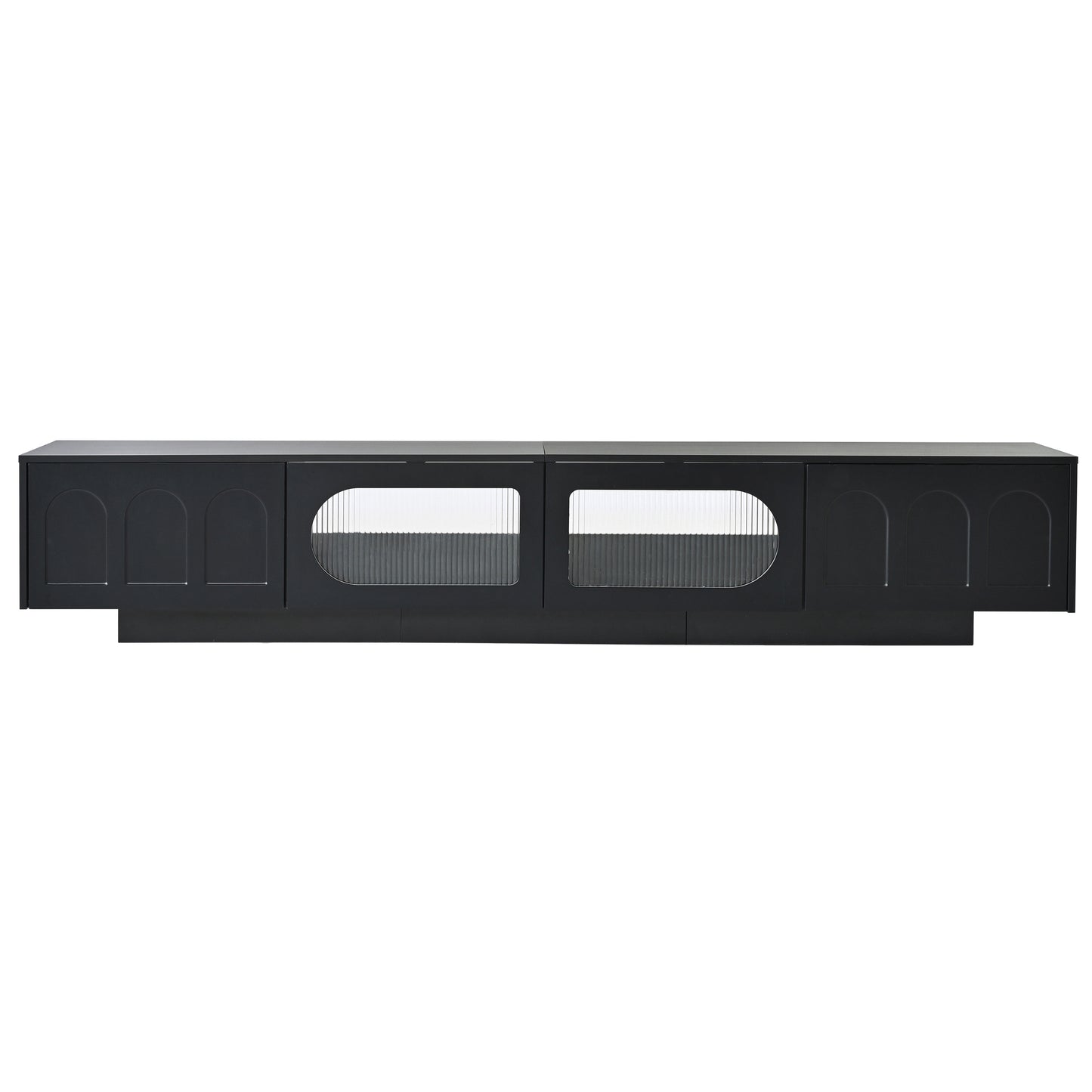 Modern black sideboard with arched door panels and fluted glass inserts