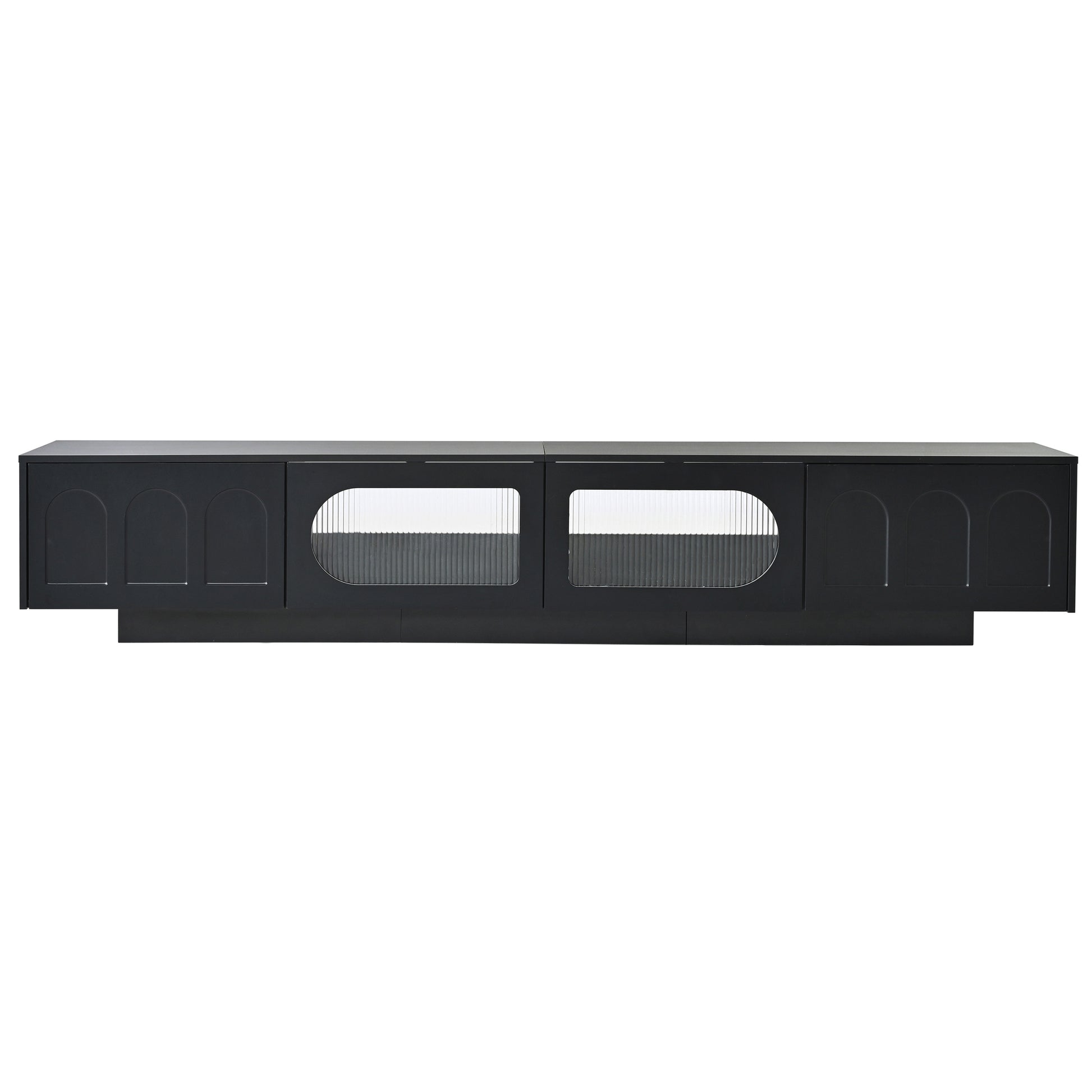 Modern black sideboard with arched door panels and fluted glass inserts