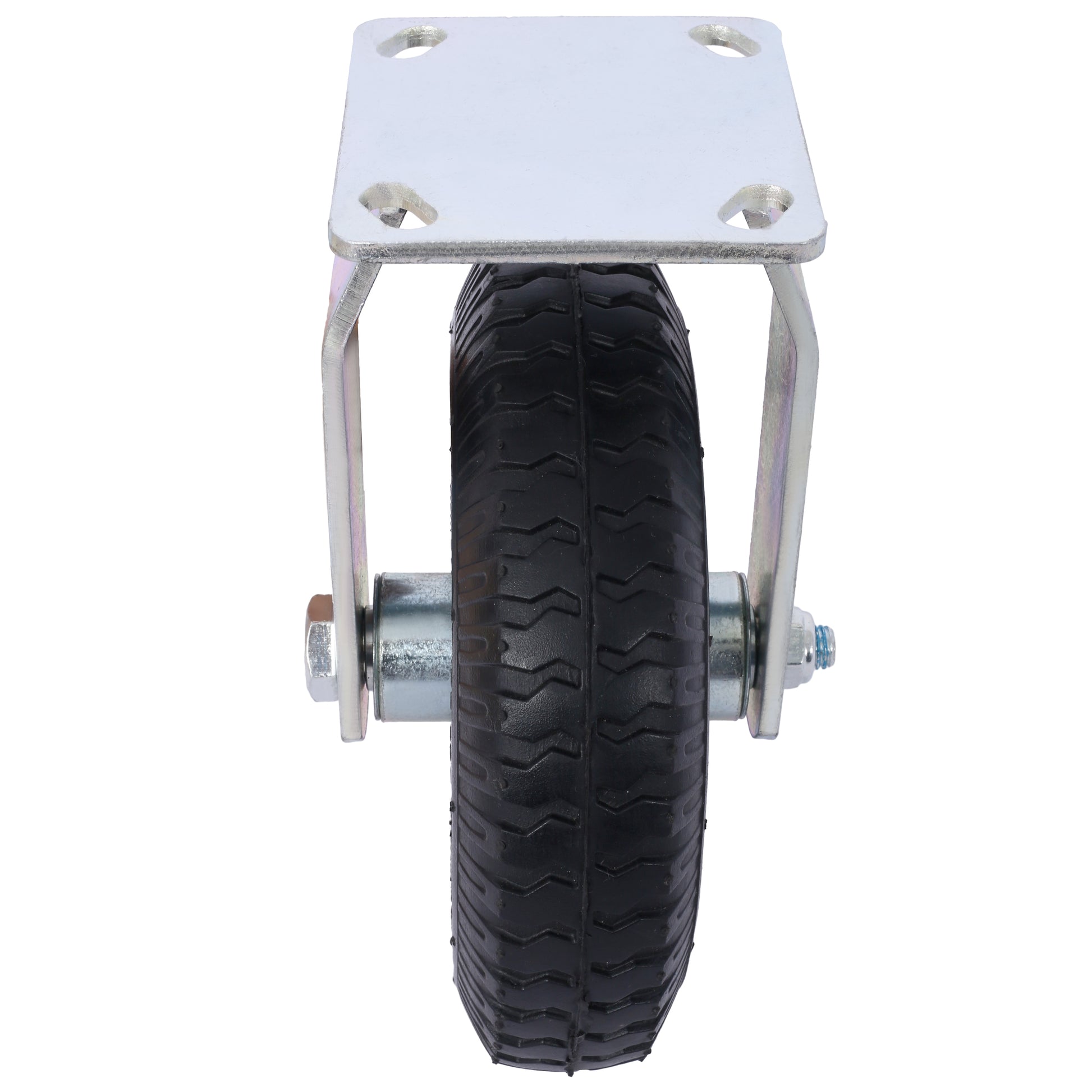 Heavy duty swivel caster with black rubber tire and metal plate