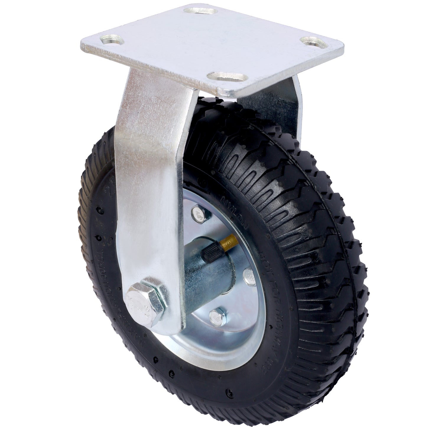 Heavyduty steel swivel caster with a black pneumatic tire for smooth movement