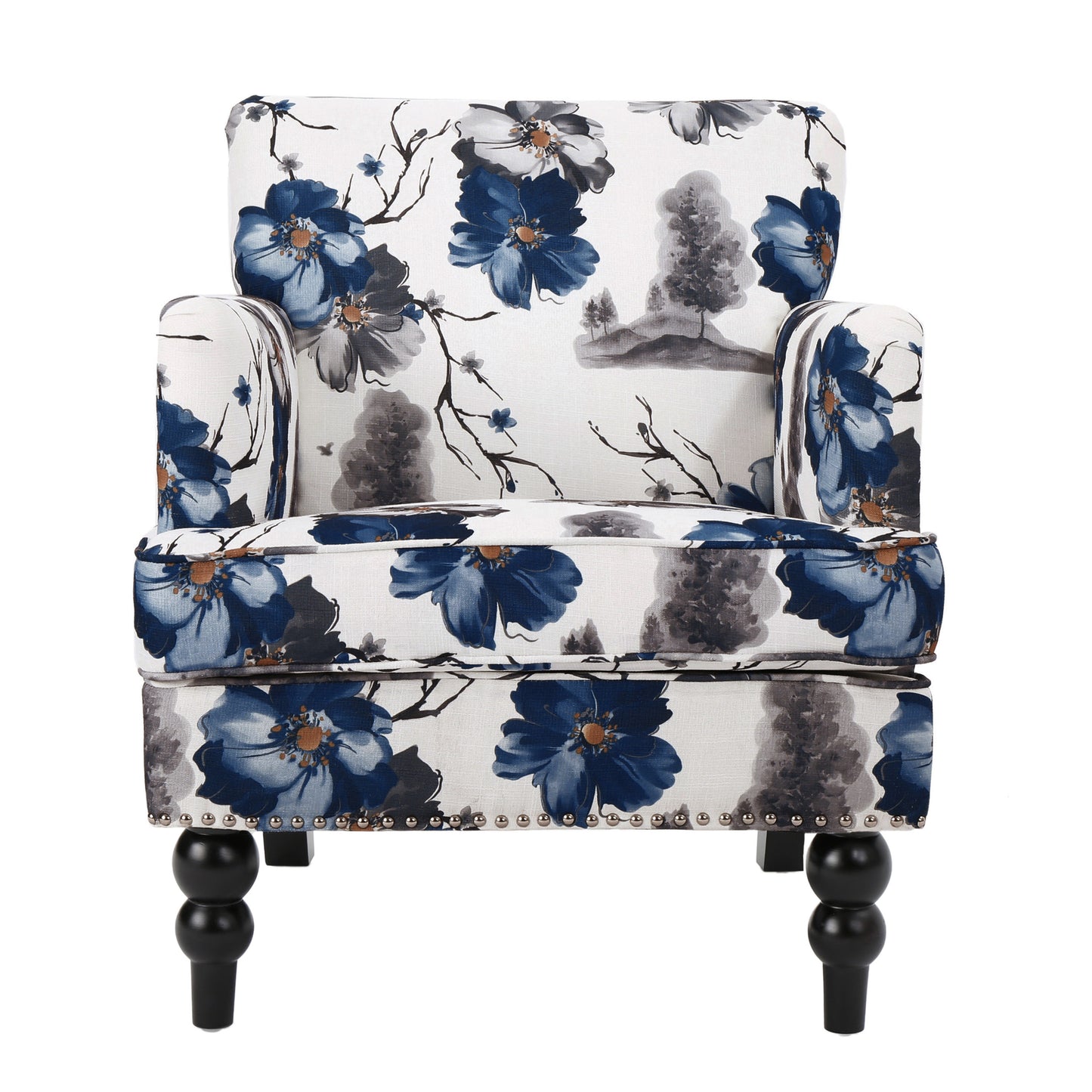 TREATLIFE HOME Floral Fabric Club Armchair with Nailhead Trim and Smooth Upholstery, Contemporary Design, Multicolor, Stylish Seating