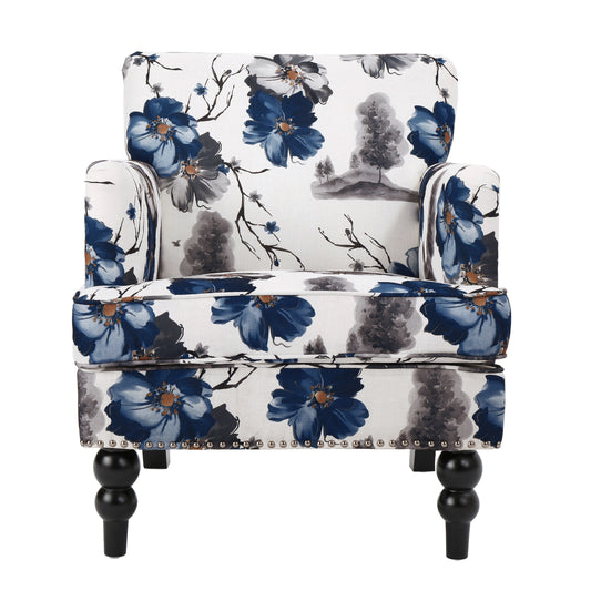TREATLIFE HOME Floral Fabric Club Armchair with Nailhead Trim and Smooth Upholstery, Contemporary Design, Multicolor, Stylish Seating