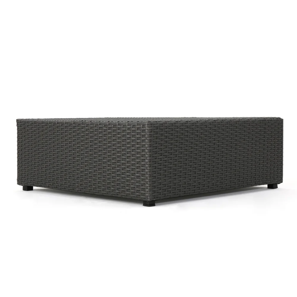 Dark gray woven rattan coffee table with black feet