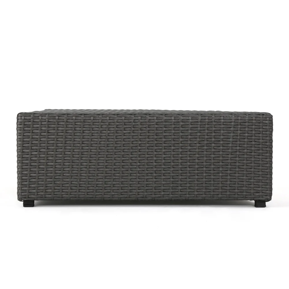 Dark gray wicker ottoman with textured weave pattern outdoor furniture