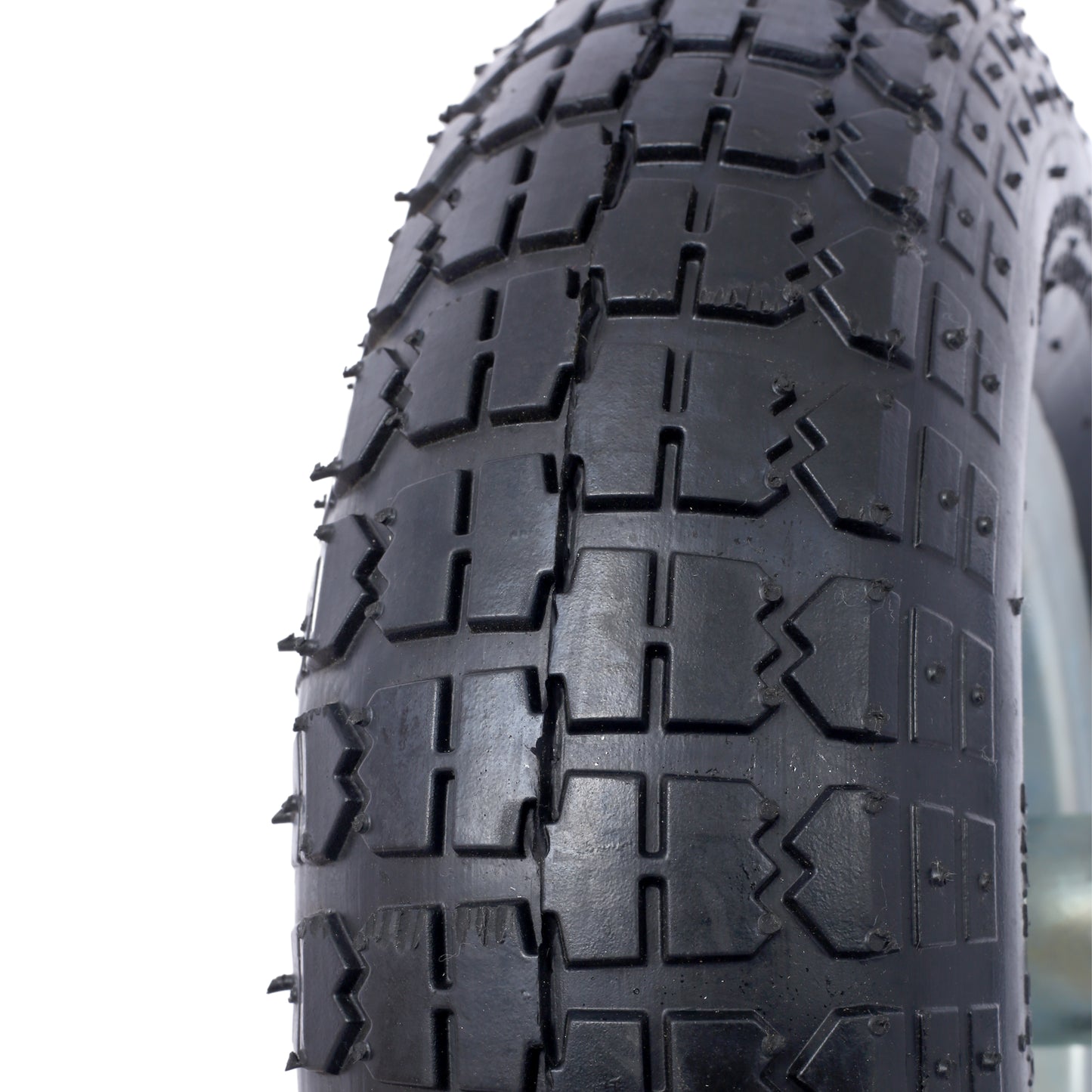 Closeup of a black heavyduty rubber tire tread with a textured pattern