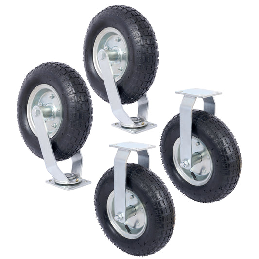 Set of four heavyduty pneumatic caster wheels with metal frames for trolleys