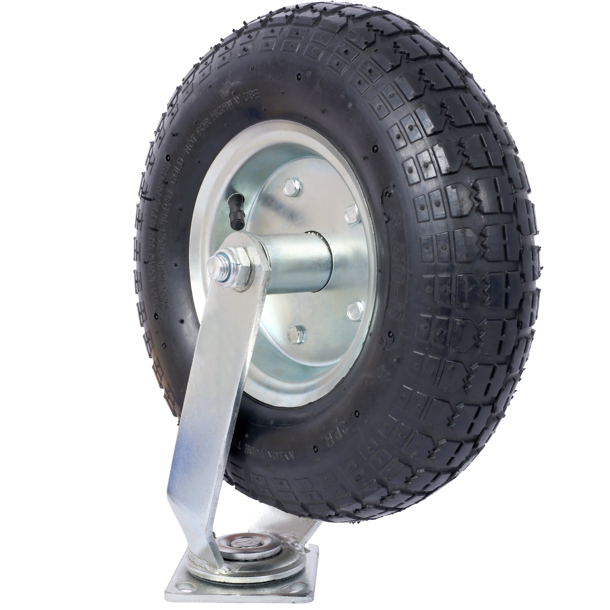 Pneumatic caster wheel with black tread suitable for heavyduty trolleys