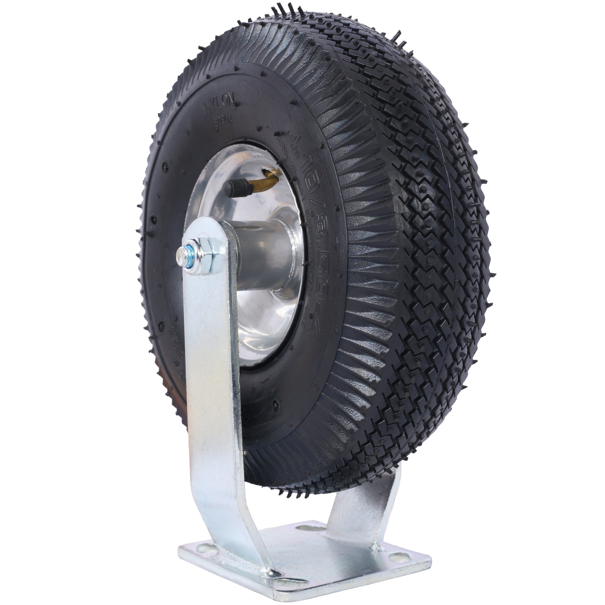Pneumatic wheel with heavyduty tire tread and metal hub ideal for industrial dollies