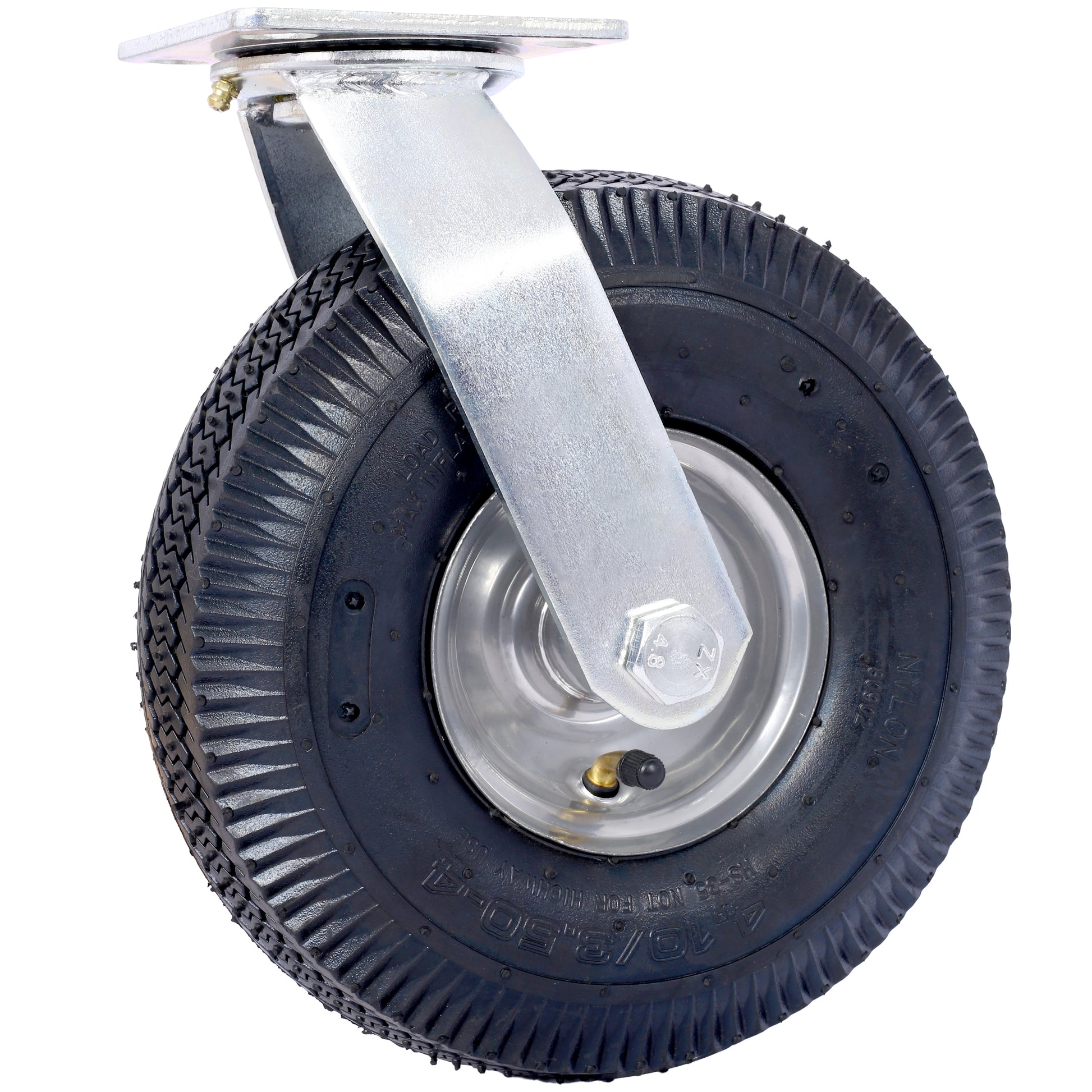 Heavyduty pneumatic caster wheel with steel mounting plate and deep tread