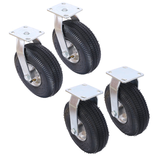 Heavyduty pneumatic caster wheel with textured tread and silver swivel bracket