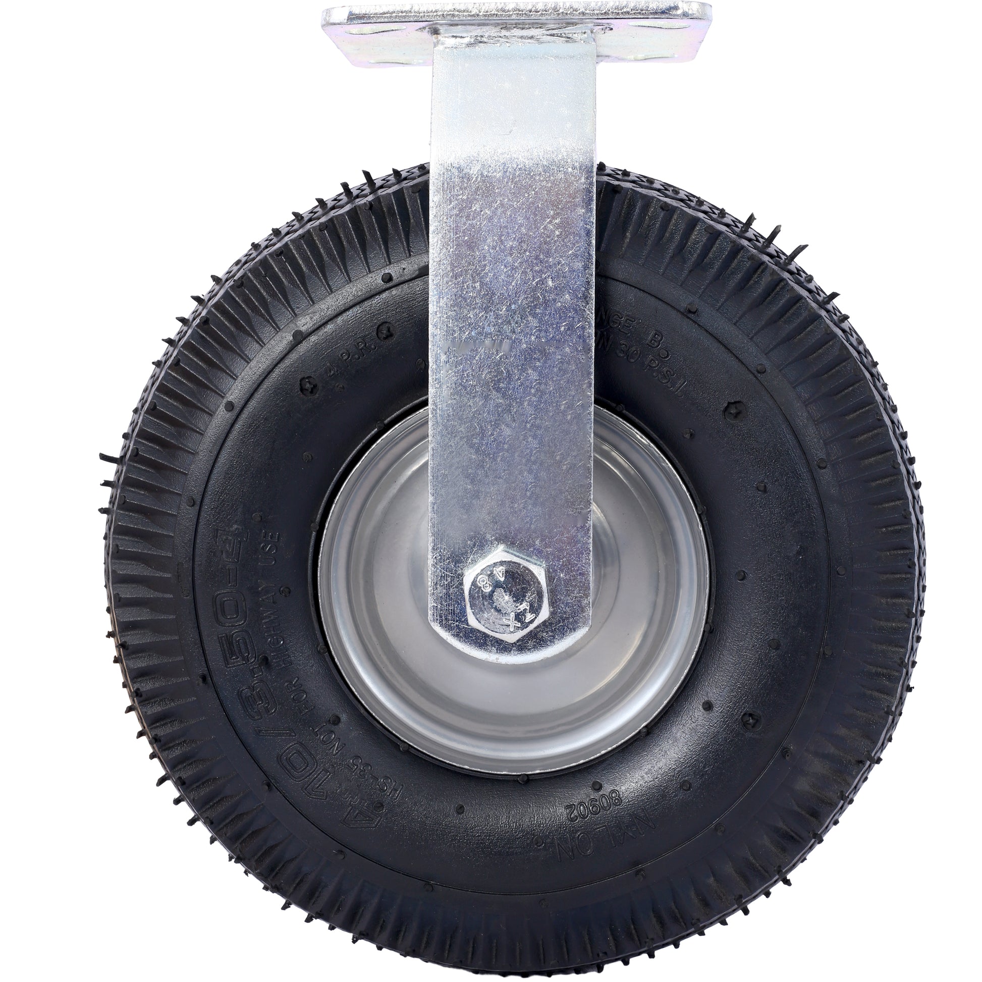 Heavyduty pneumatic tire caster with a ribbed tread for enhanced traction