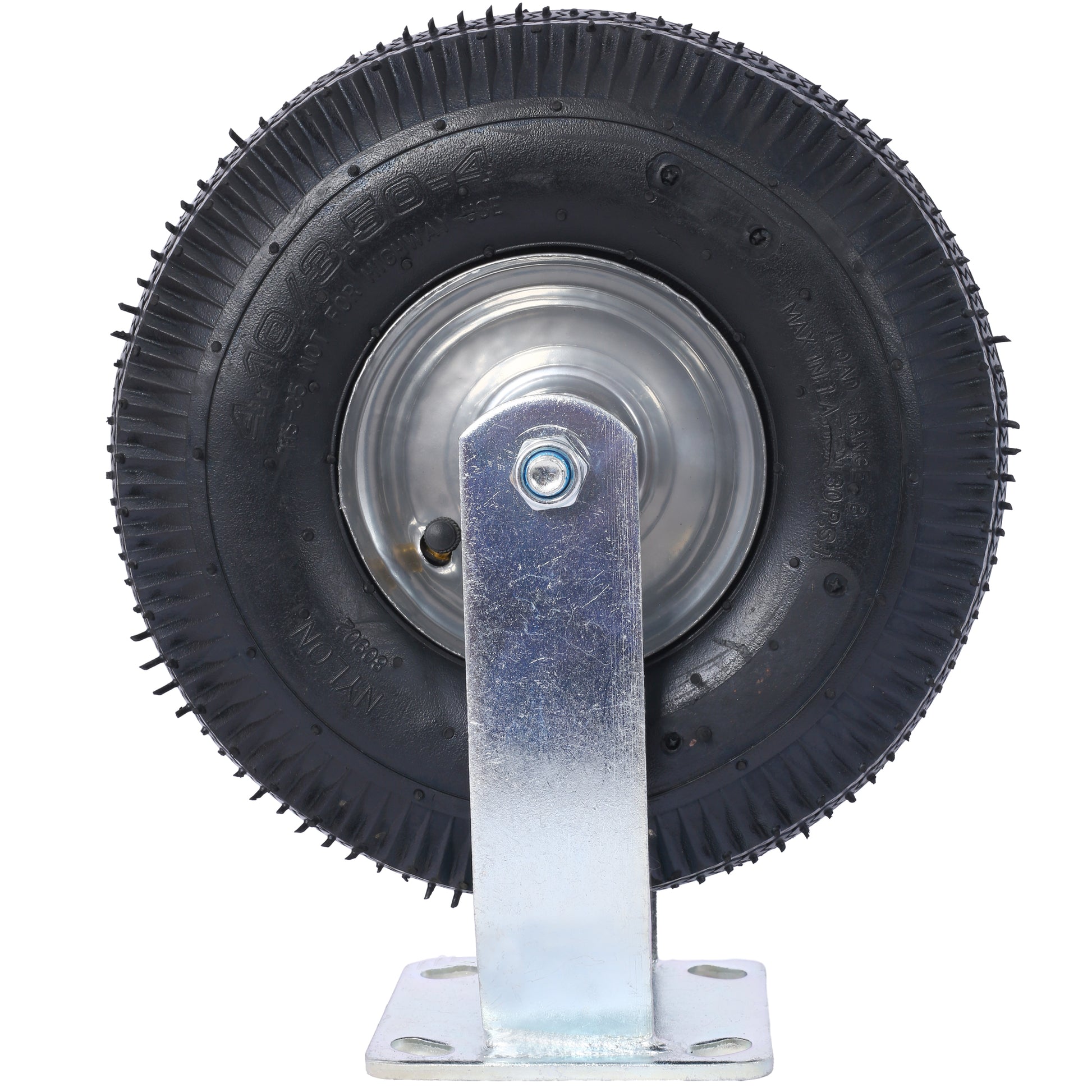 Heavyduty pneumatic caster wheel with deep tread for rough terrain