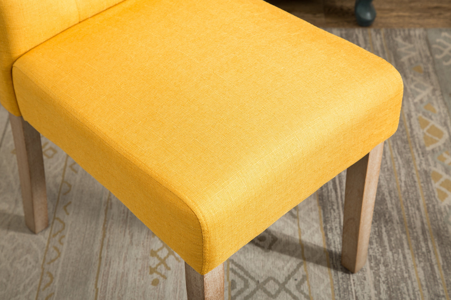 Yellow upholstered accent chair with wooden legs textured fabric for home decor