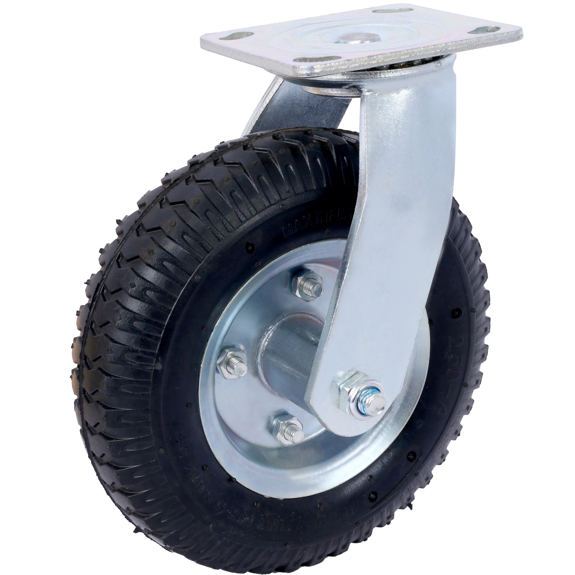 Heavy duty swivel caster with a durable rubber tire and steel plate for industrial use