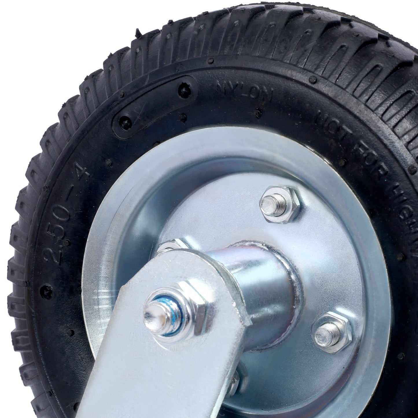 Heavy duty pneumatic caster wheel with deep tread for traction