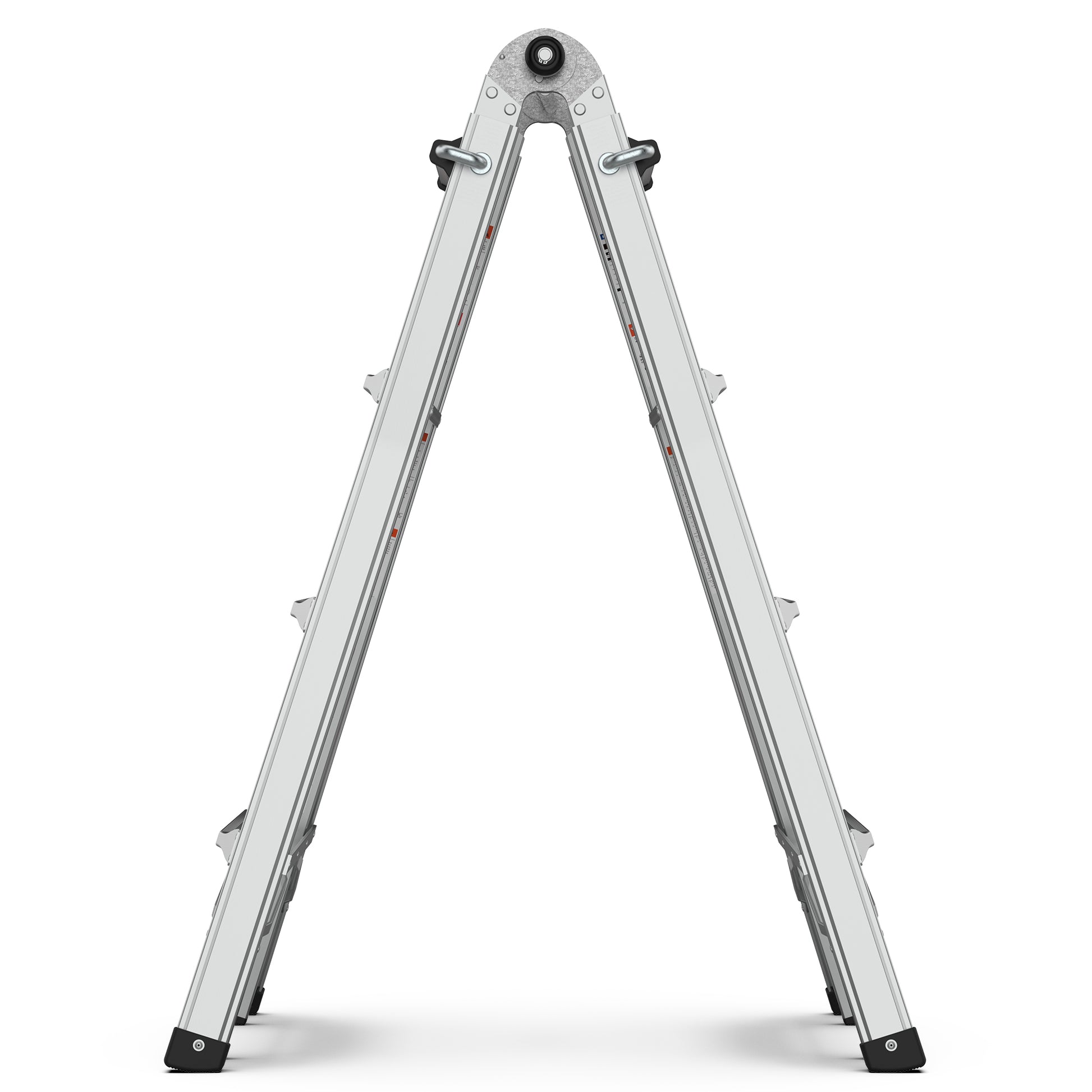 Silver multipositional aluminum folding ladder with adjustable rungs