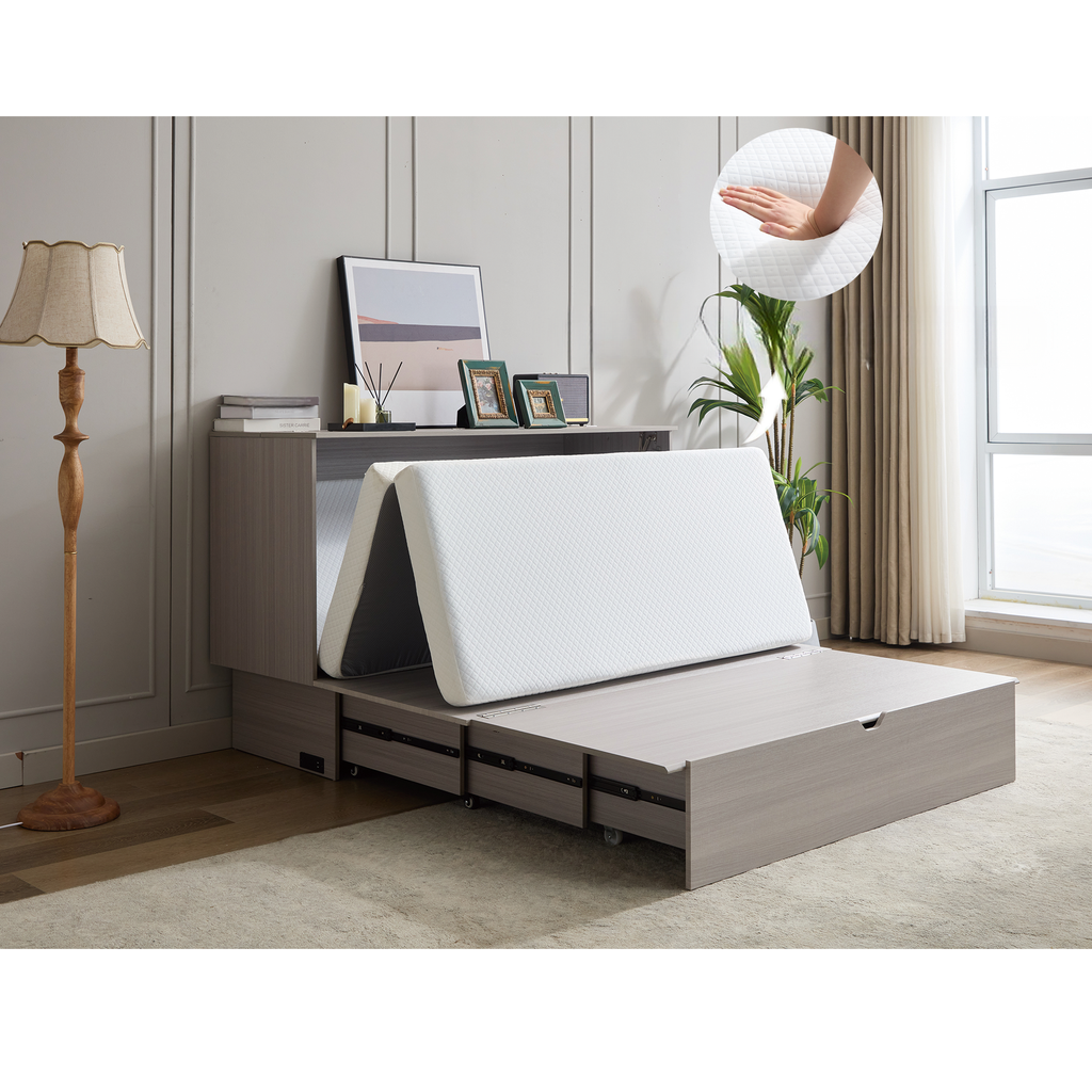 White folding mattress with textured cover