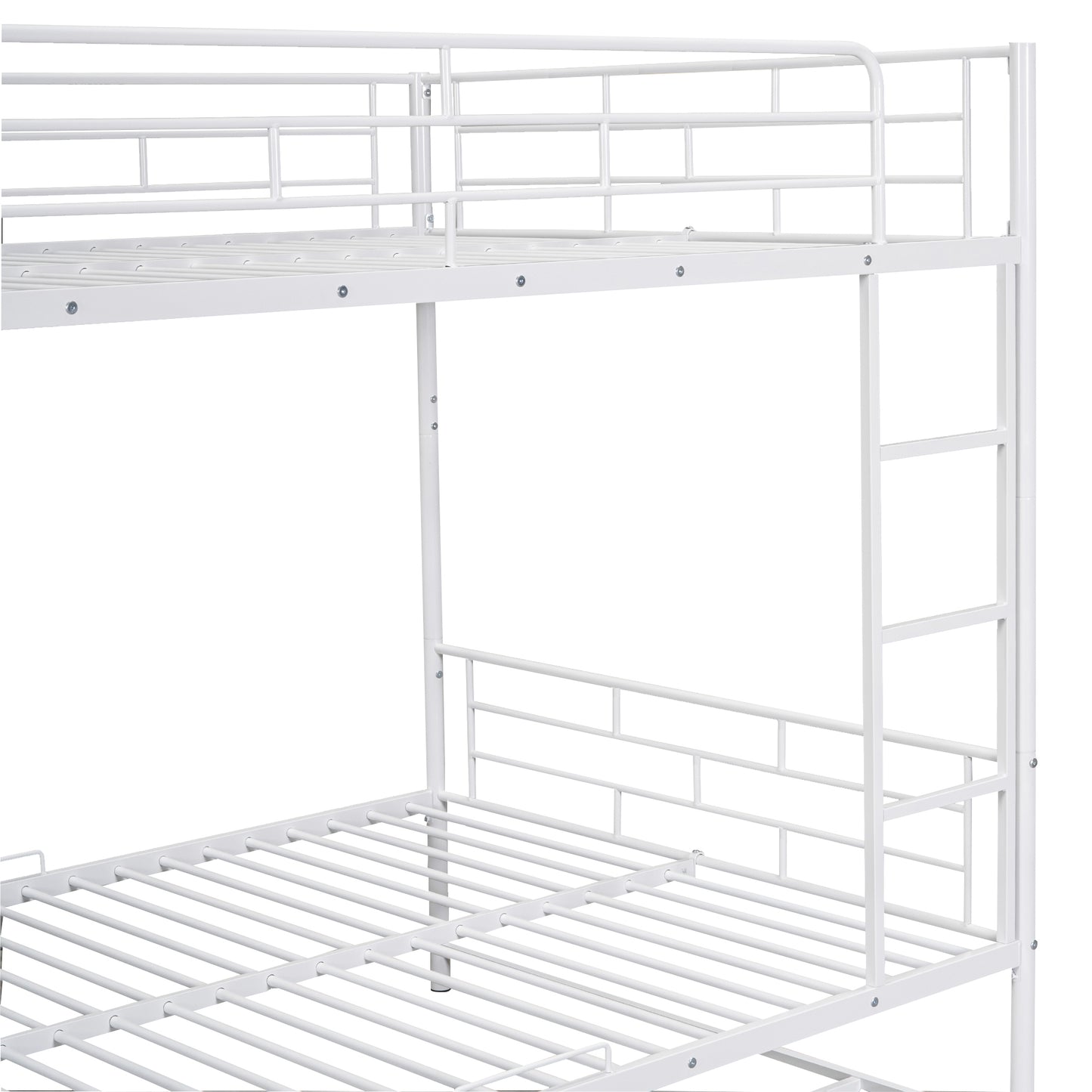 White metal bunk bed frame with ladder