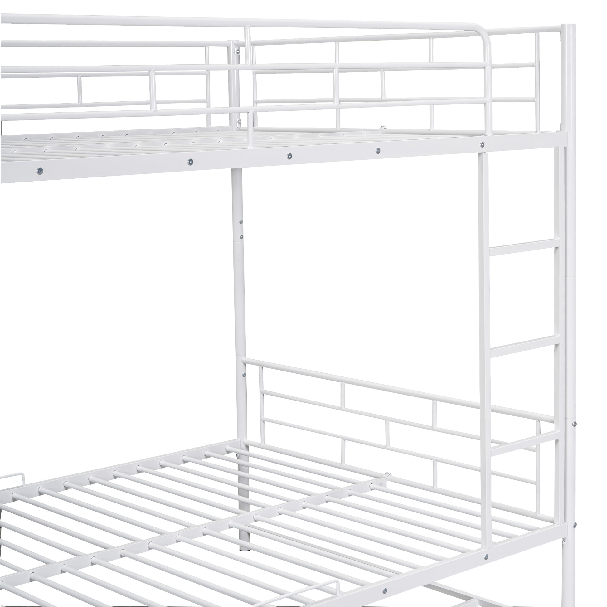 White metal bunk bed frame with ladder