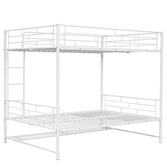 White metal twin over twin bunk bed with ladder