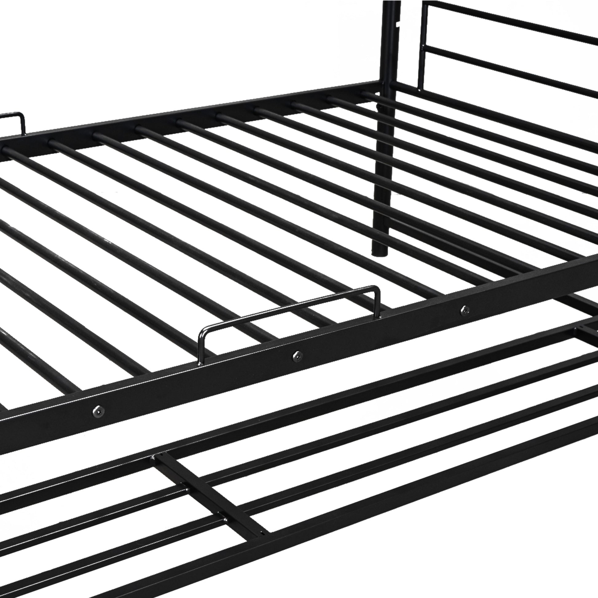 Black metal twin bed frame with slatted support and sturdy steel construction for durability