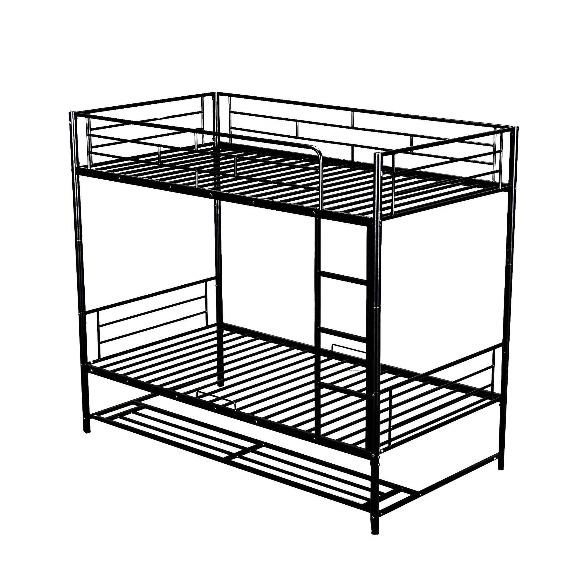Black metal twin over twin bunk bed with ladder