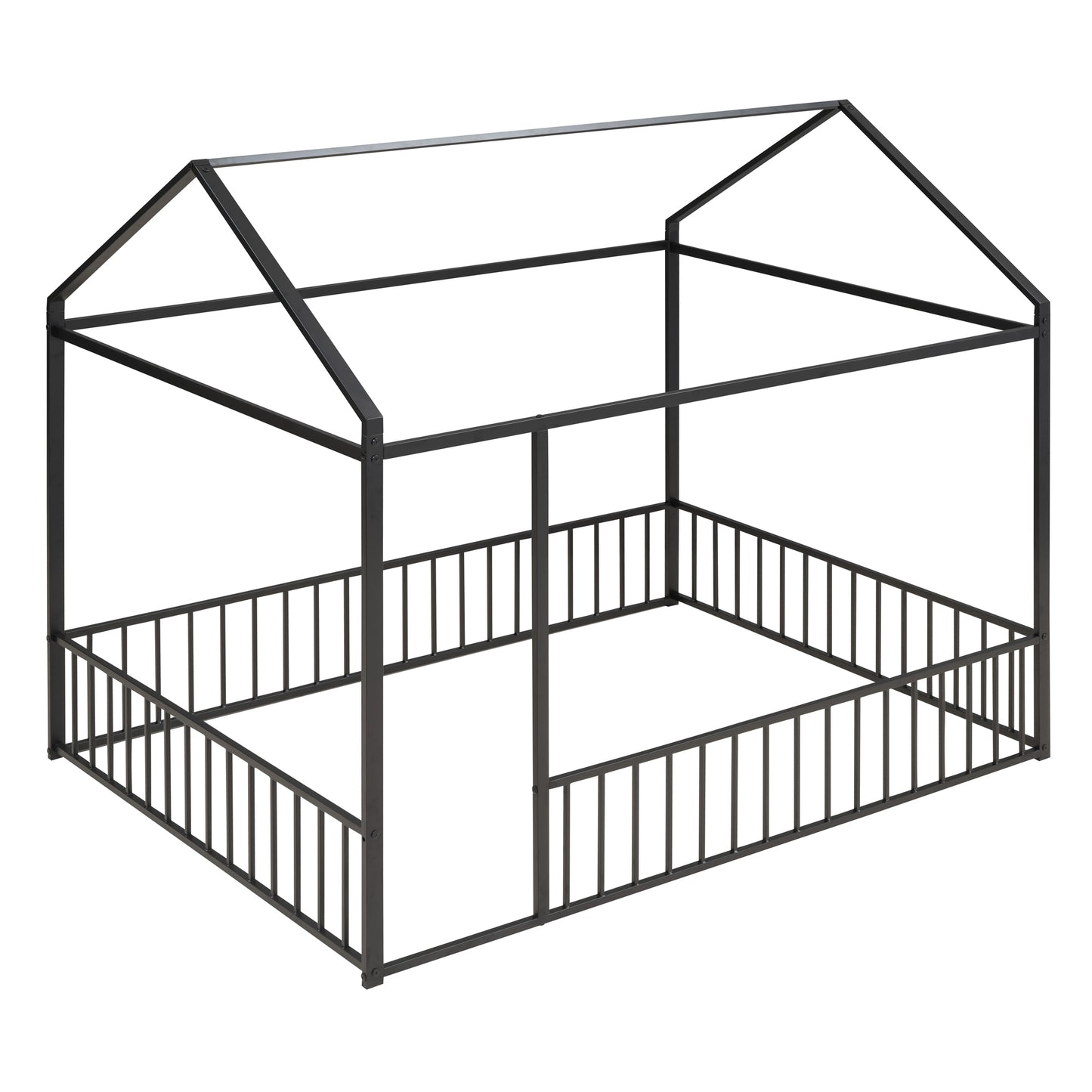 Black metal house bed frame with fence