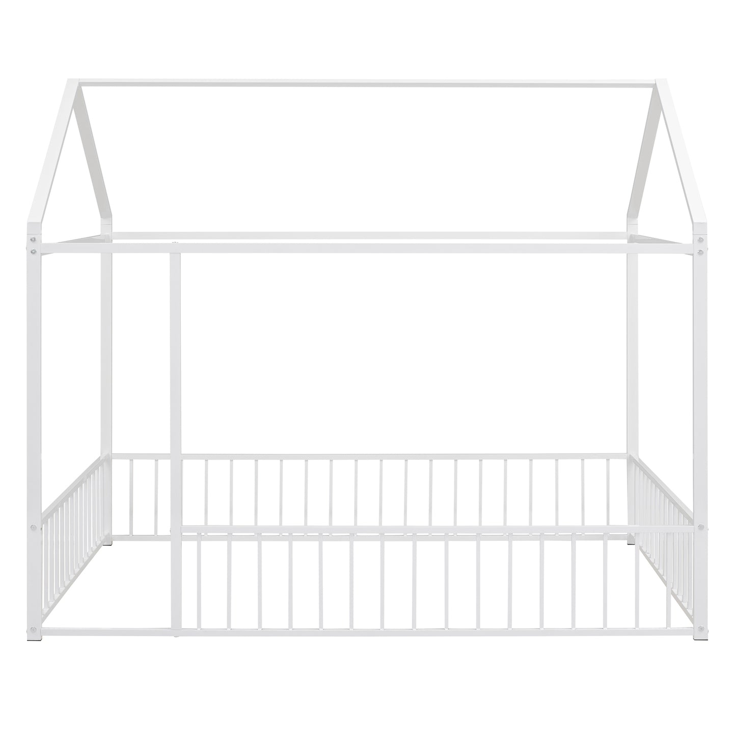 White metal house bed frame with safety rails for childrens room