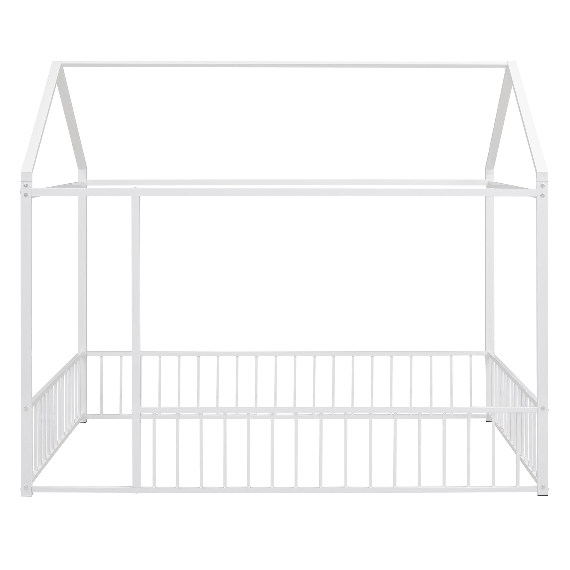 White metal house bed frame with safety rails for childrens room