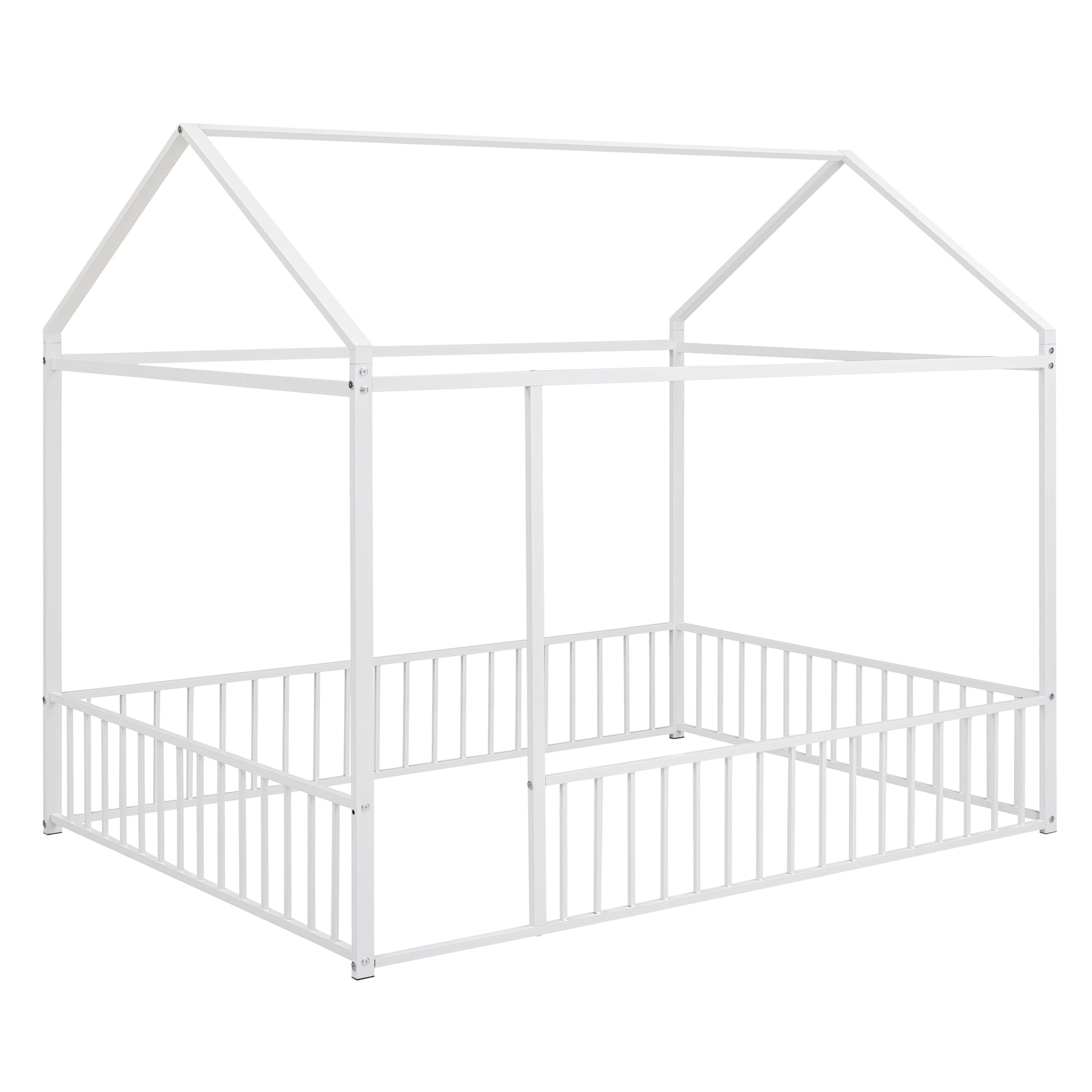 White metal house bed frame with fence