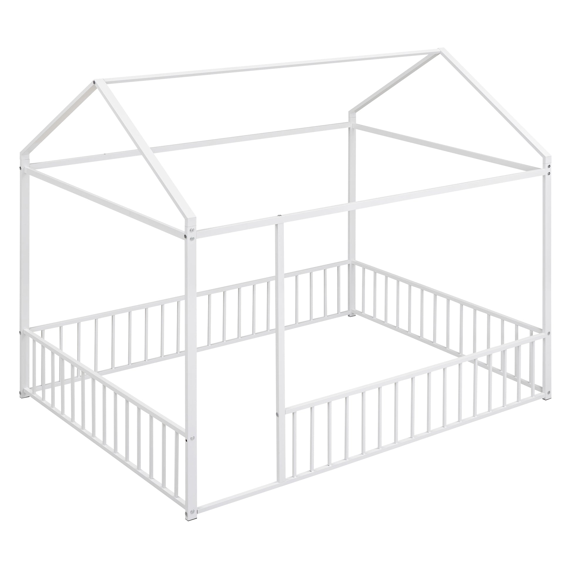 White metal house bed frame with guardrails