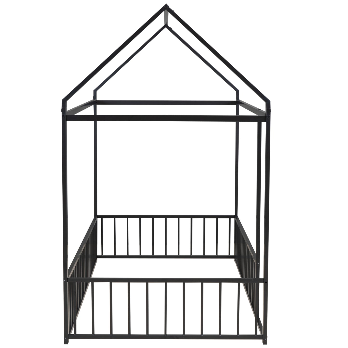 Black metal house frame bed for toddlers