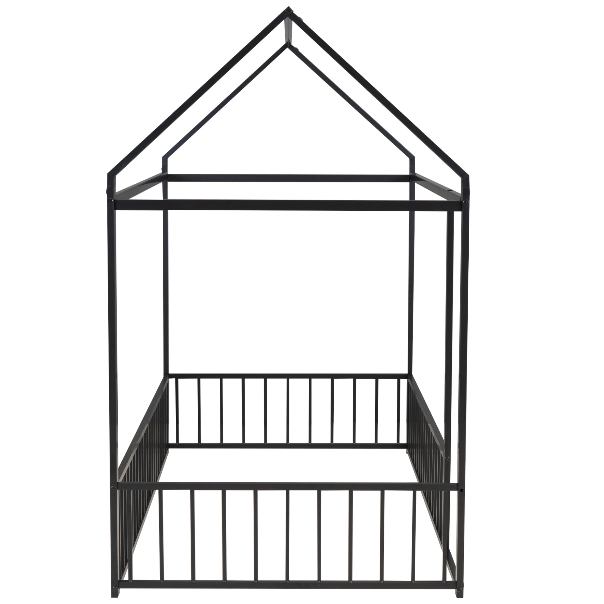 Black metal house frame bed for toddlers