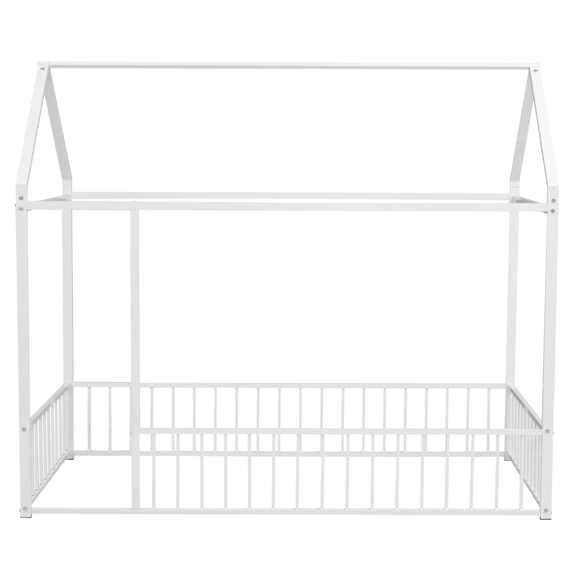 White metal house bed frame with safety rails