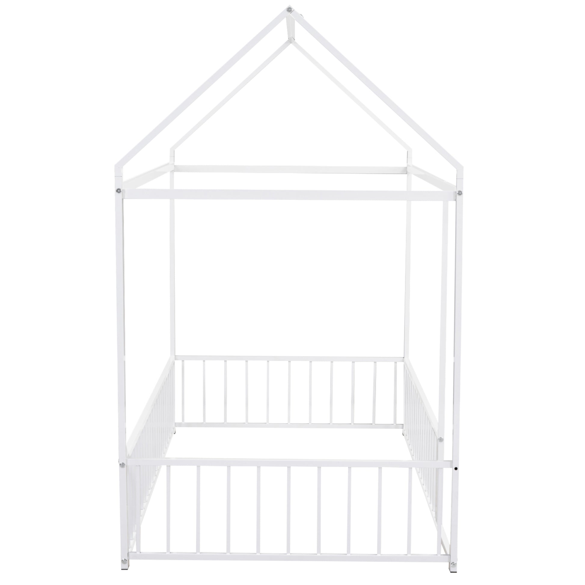 White metal house frame bed
