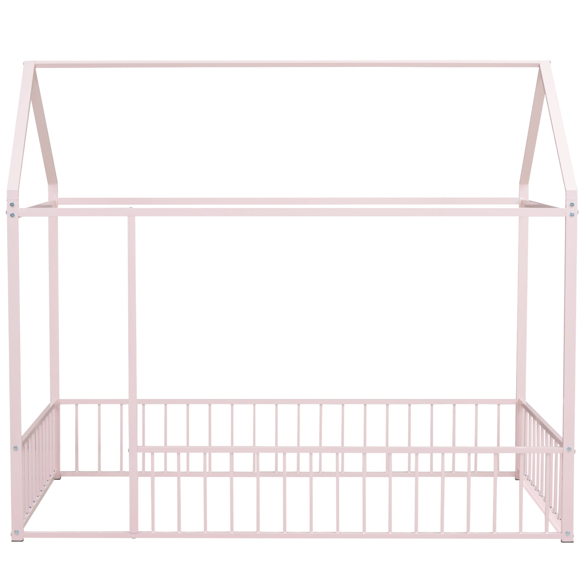 Pink metal house bed frame with rails