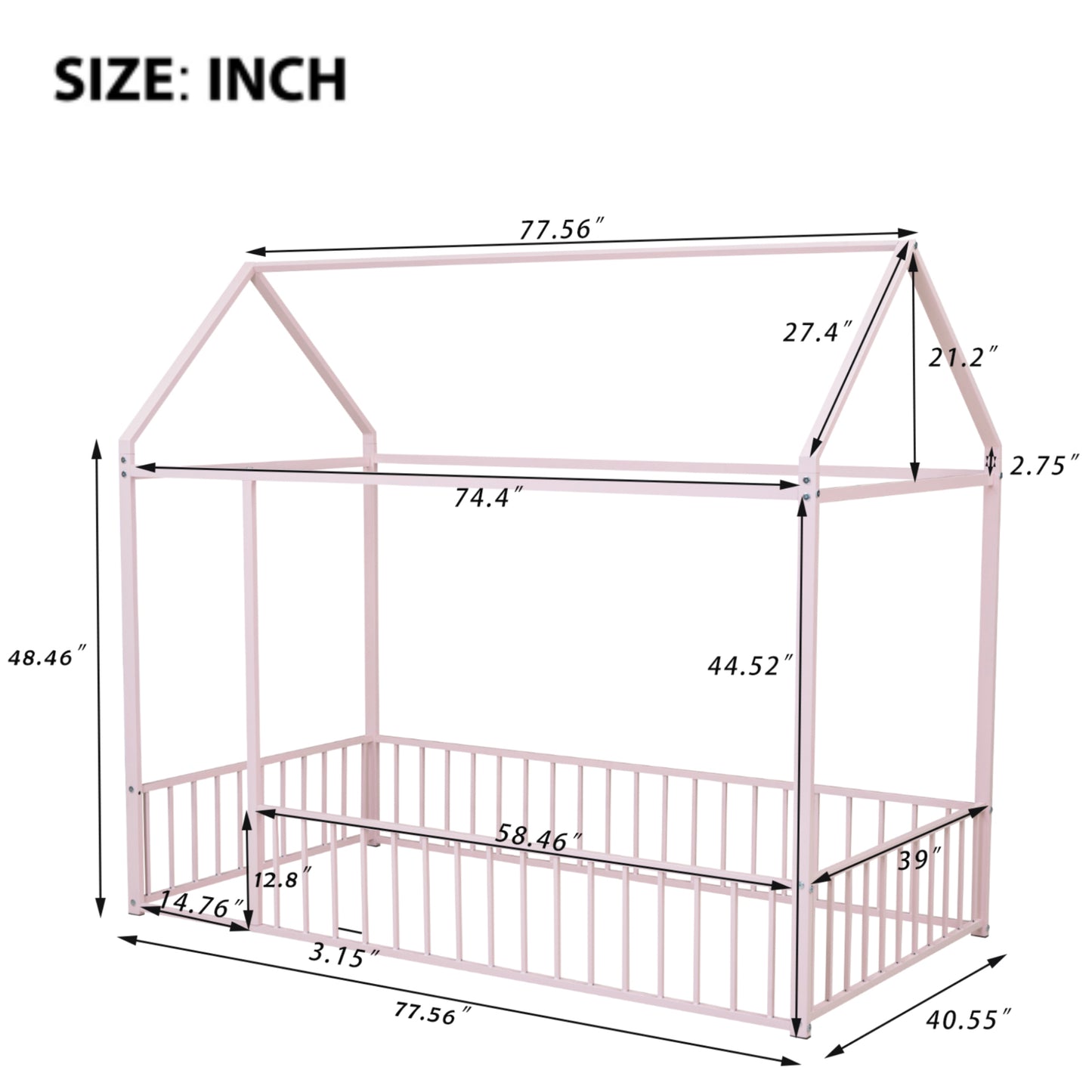 Pink metal twin house bed frame with dimensions