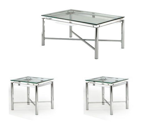 TREATLIFE HOME 3 Piece Occasional Table Set with Chrome Metal and Tempered Glass, Modern Design, Gray