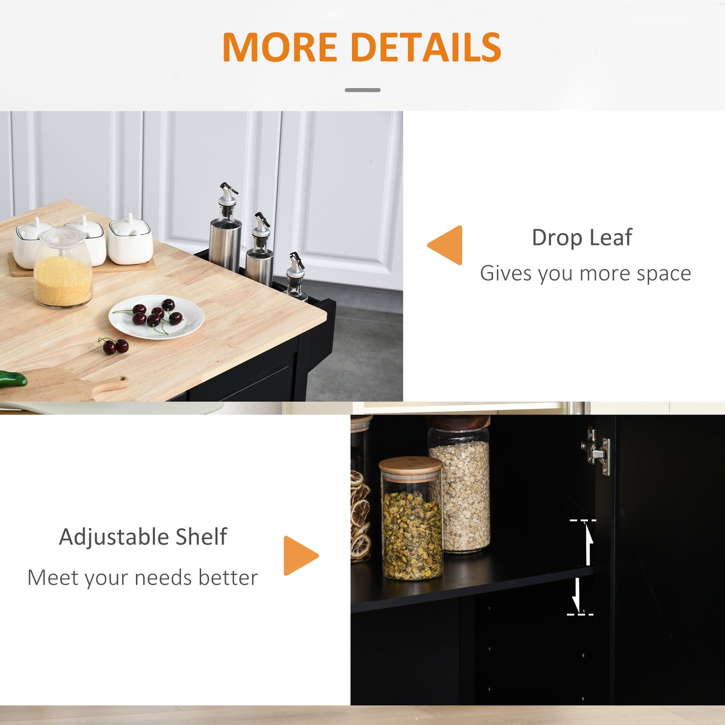 Wood top kitchen cart with drop leaf