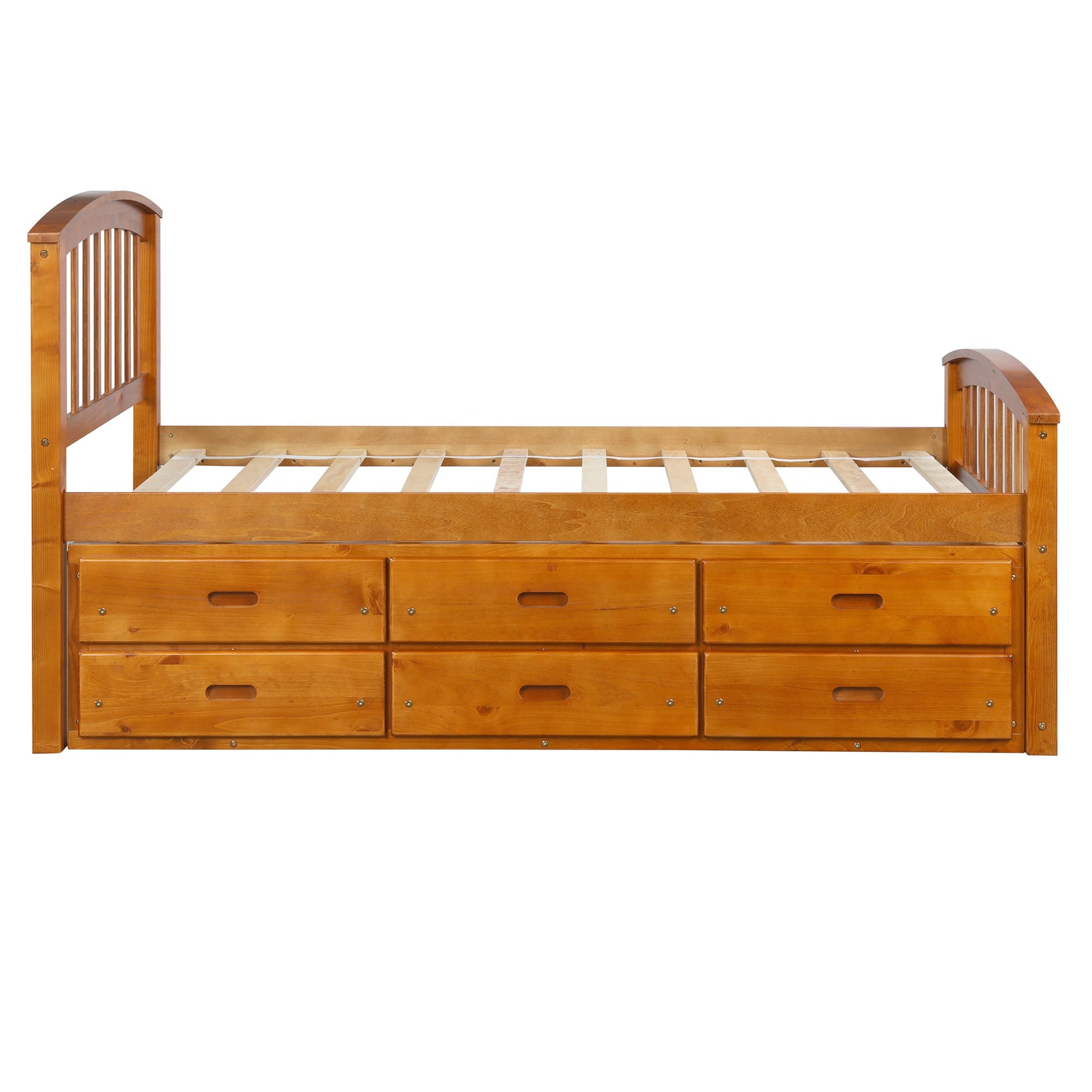 Solid wood twin storage bed frame with six drawers