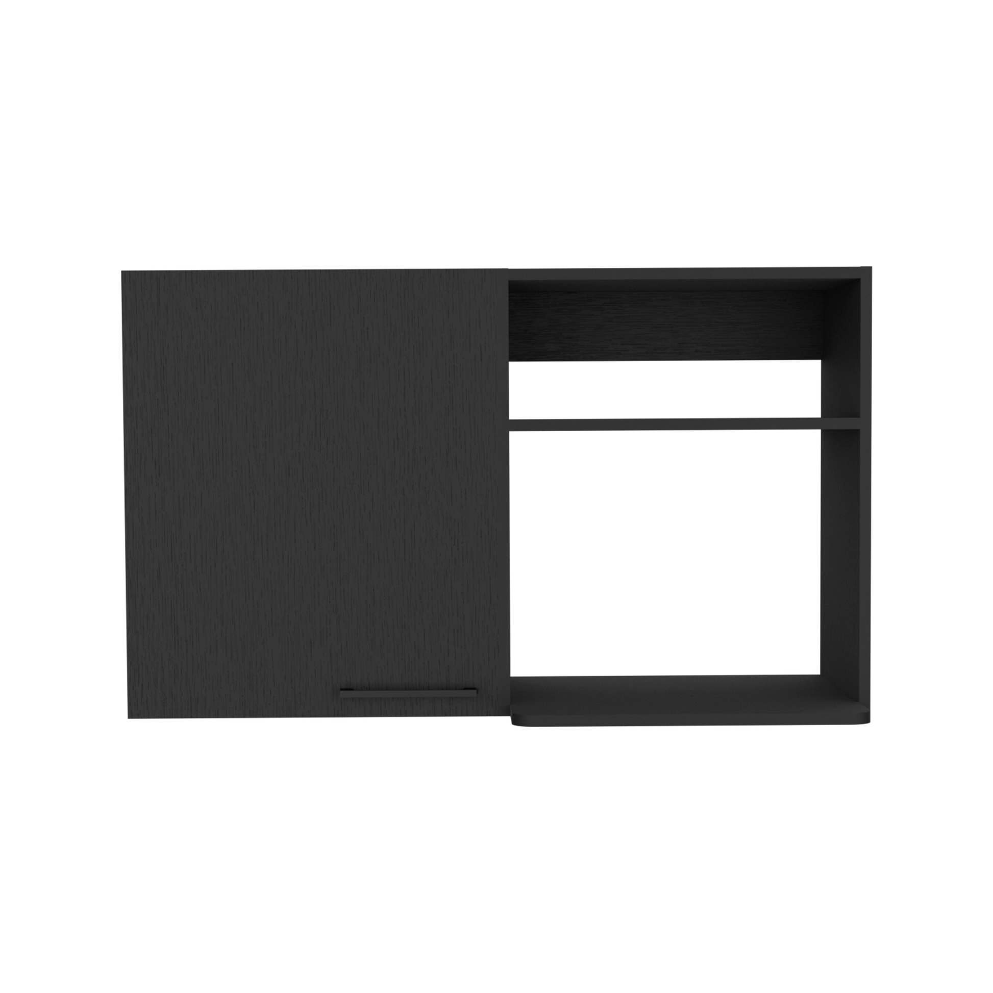Black modern wall cabinet with one door and open shelving