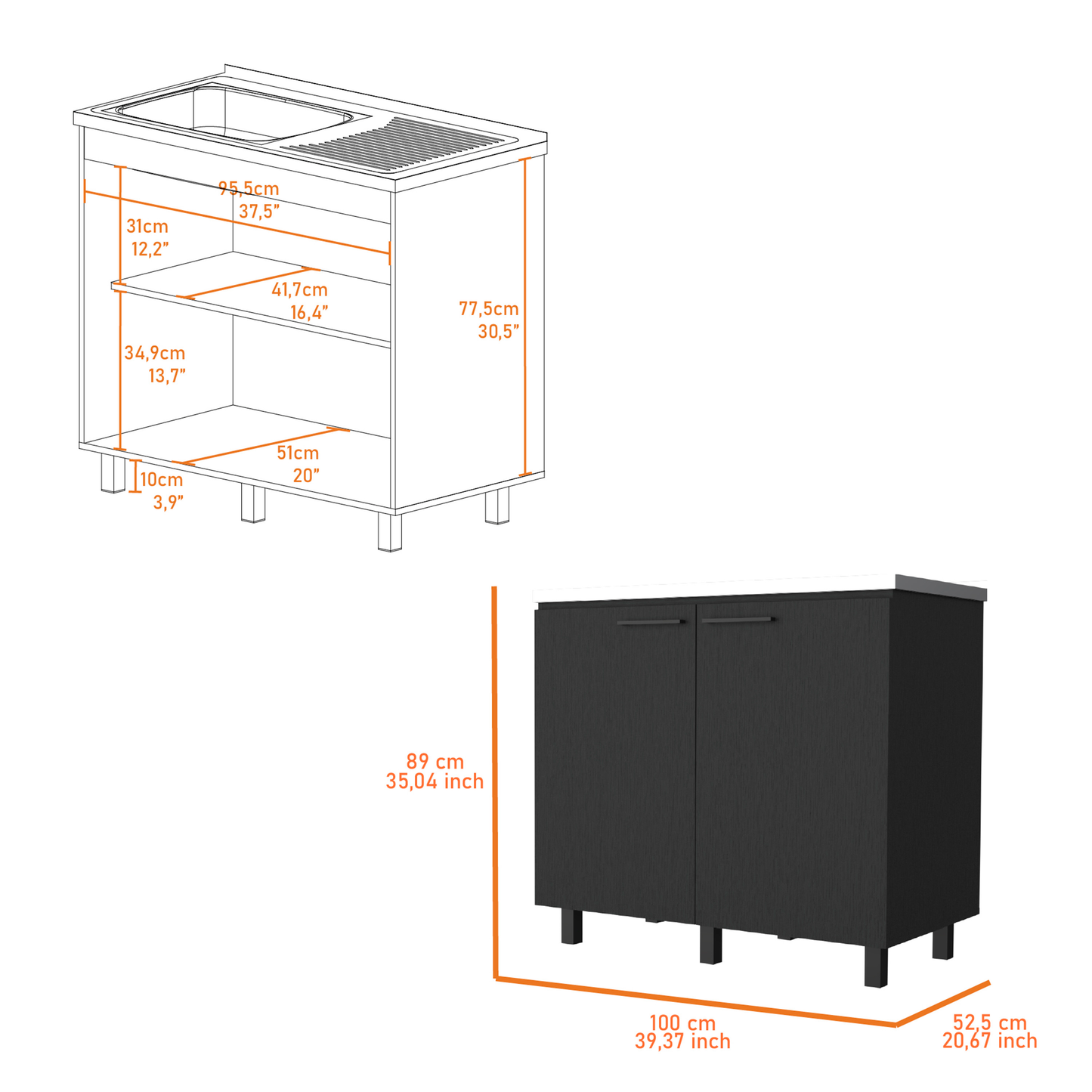 Black twodoor cabinet with silver handles and textured finish
