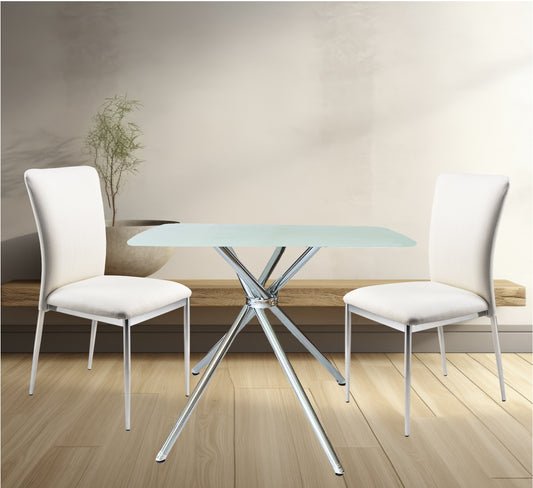 Modern glass top dining table with chrome base