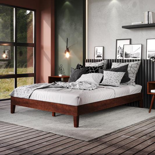 TREATLIFE HOME Queen Platform Bed with 6.5-Inch Under Bed Clearance, Natural Finish Wood Construction
