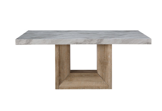 Modern marble top dining table with natural wood base