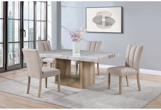 TREATLIFE HOME 5-Piece Dining Table Set with White Marble and Natural Wood Look, Seats 4, Modern Design